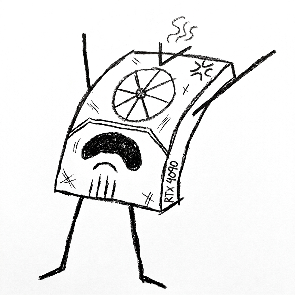 Angry GPU mascot — an overheating, angry graphics card